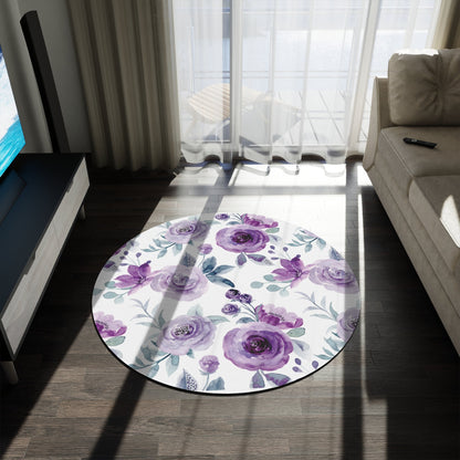 Purple Round Rug, Durable Carpet, Unique rugs for Home Decor, Floral DesignSush Dopamine Decor