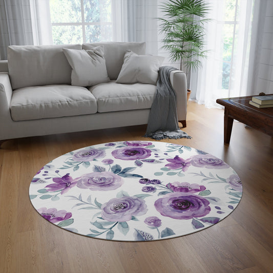 Purple Round Rug, Durable Carpet, Unique rugs for Home Decor, Floral DesignSush Dopamine Decor