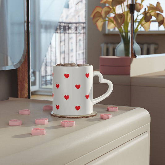 Red Heart printed Heart - Shaped White Mug, Ceramic Cup, Unique Mug for Gifts, Glossy, Duraglaze Glass Coffee Mug, Home EssentialsSush Dopamine Decor