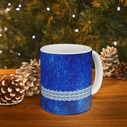 Royal blue Mug, white lace designSush Dopamine Decor