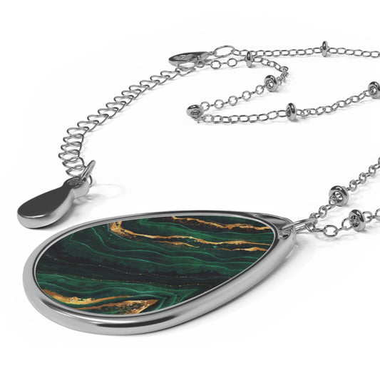 Royal Green Gold Marble Oval Pendant - Timeless Elegance and Mesmerising Design Necklace | NeckpieceSush Dopamine Decor