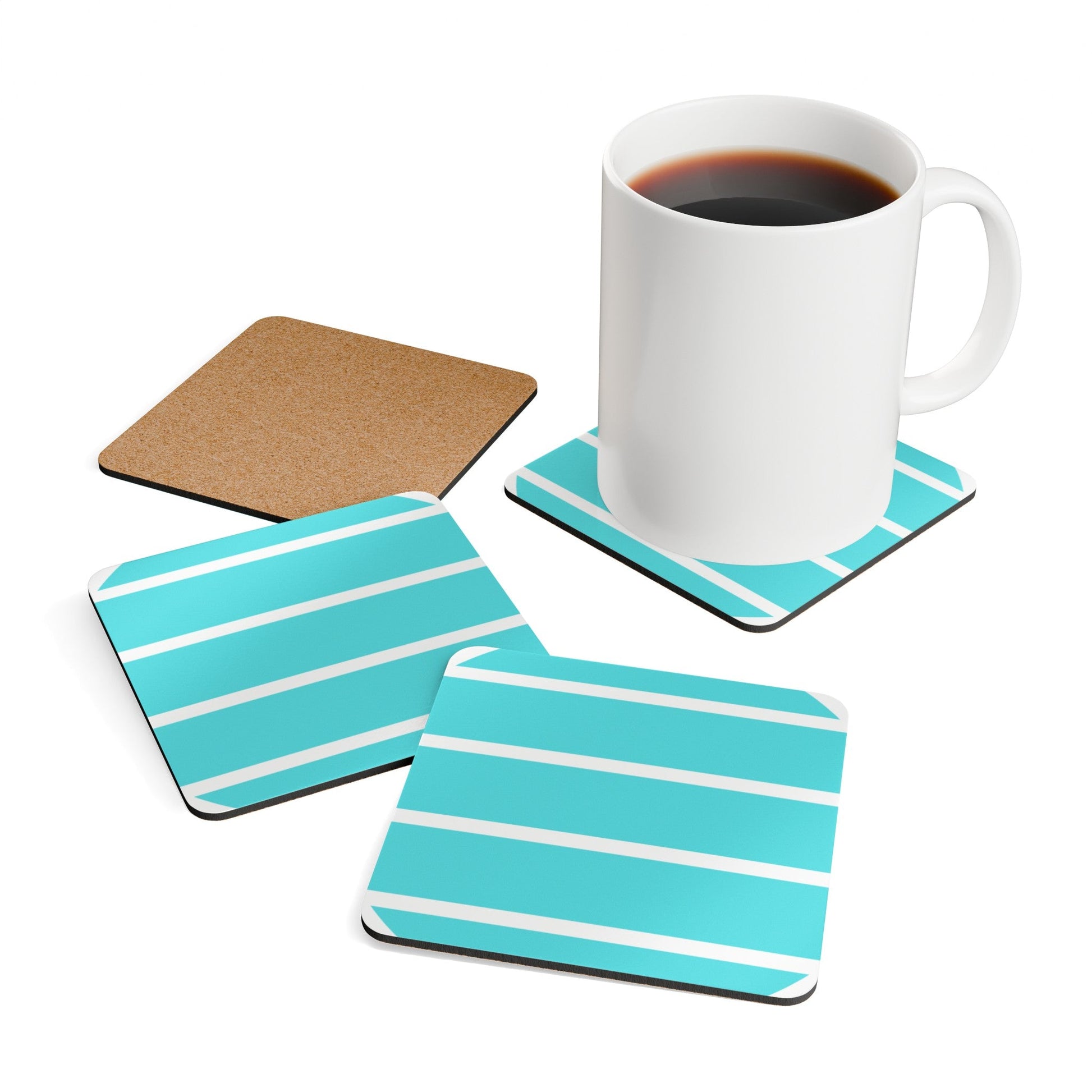 Sea Blue and White Corkwood Coaster Set | Home DecorSush Dopamine Decor