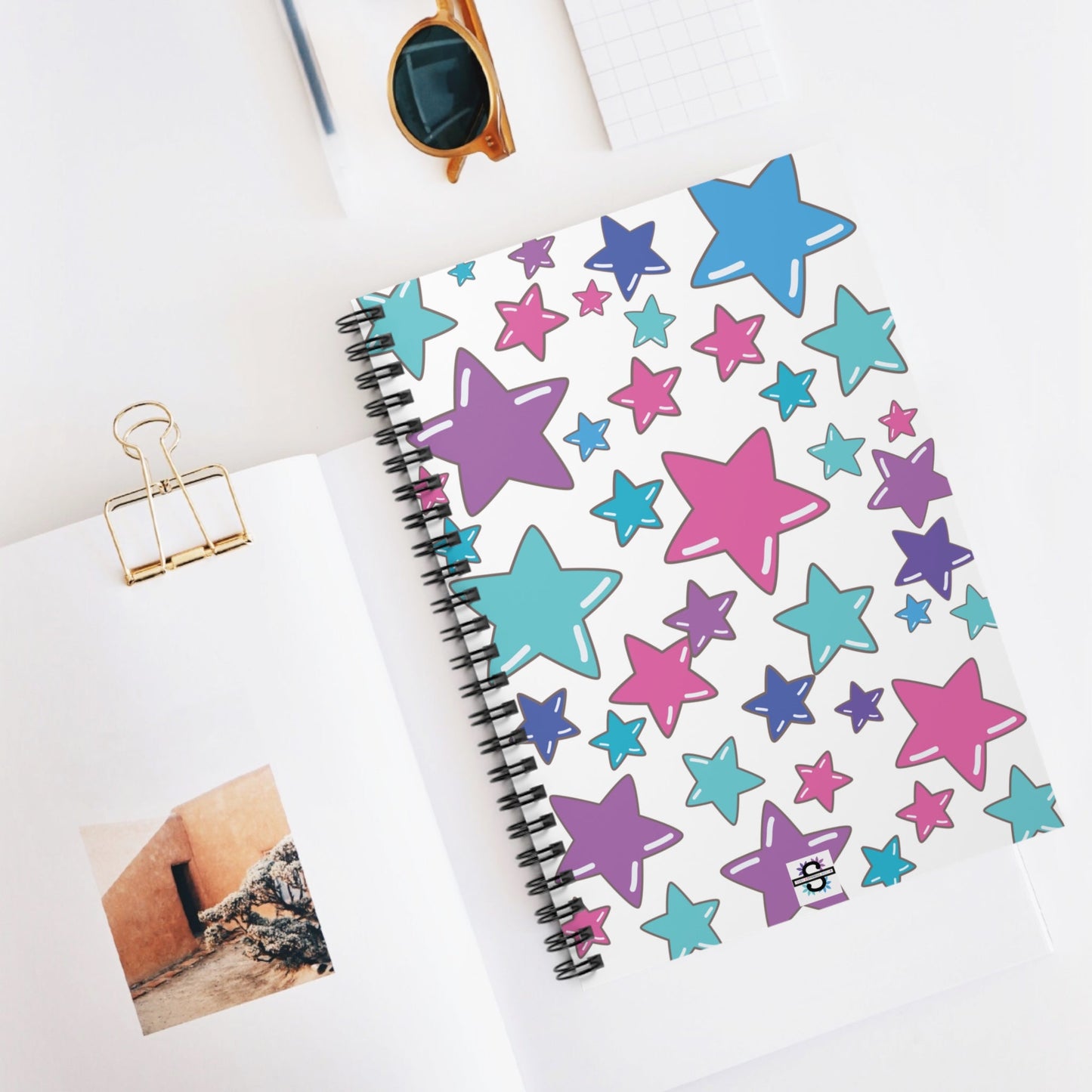 Spiral Notebook - Star design, cute pink, purple blue starsSush Dopamine Decor