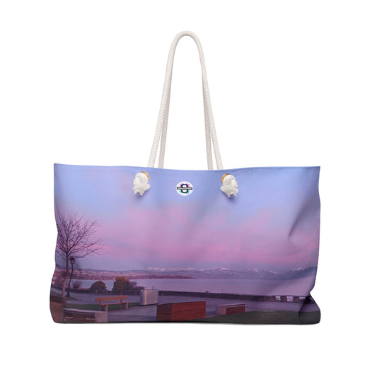 Swiss Bliss Oversized Weekender Tote Bag - Pink Blue GradientSush Dopamine Decor