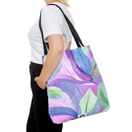 Tote Bag (AOP) purple pink leaves design | PurseSush Dopamine Decor