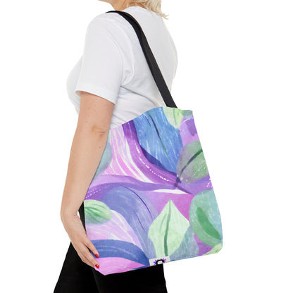 Tote Bag (AOP) purple pink leaves design | PurseSush Dopamine Decor