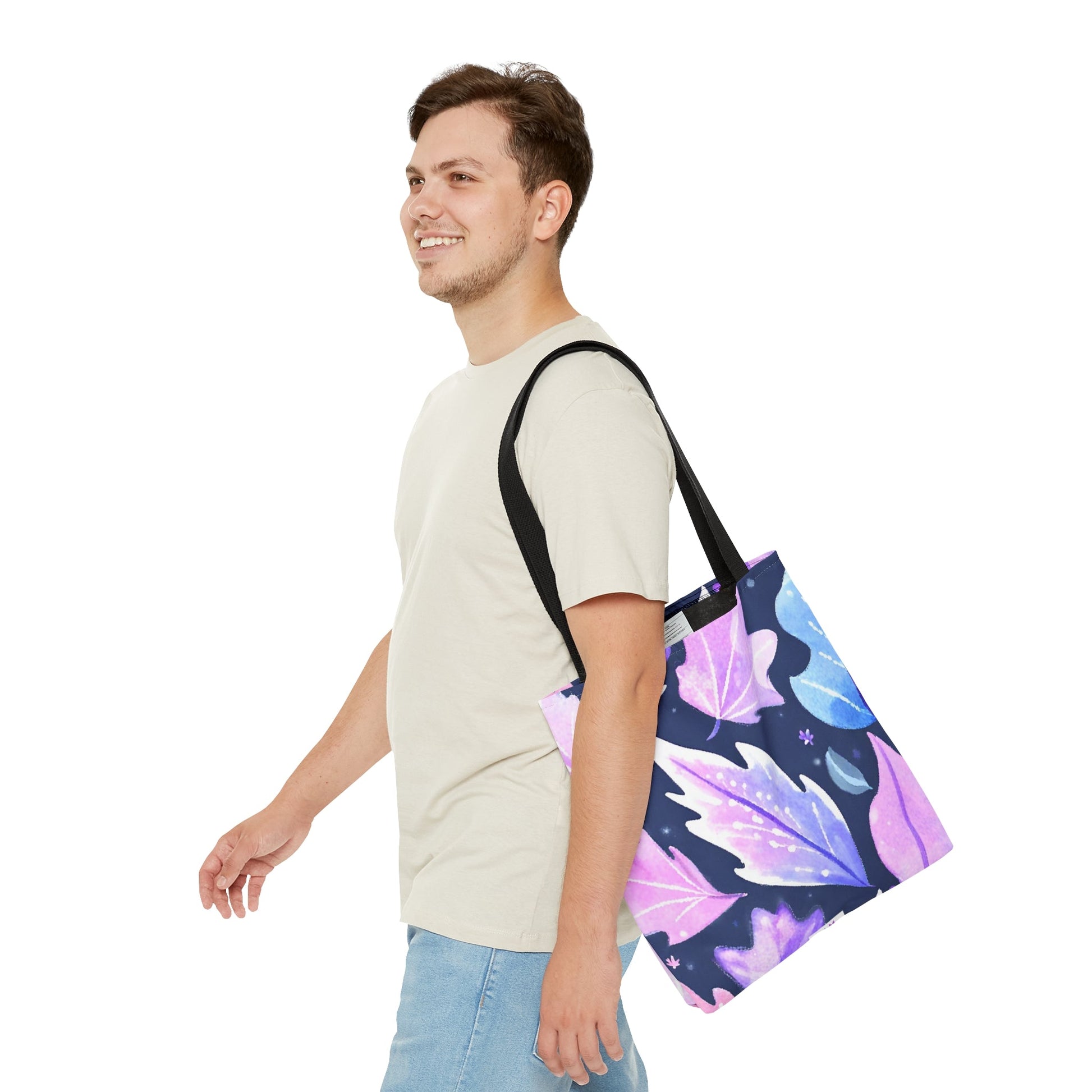 Tote Bag (AOP) purple pink leaves designSush Dopamine Decor