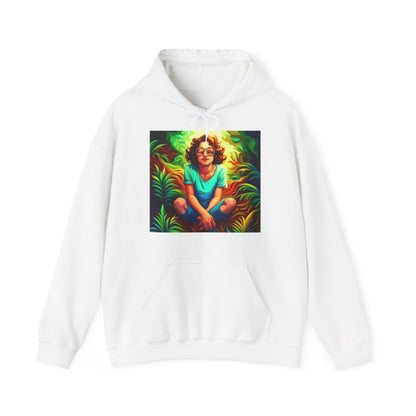 Trippy Forest Vibes: Happy Girl's Manifest Unisex Hooded Sweatshirt for Comfort & AdventureSush Dopamine Decor