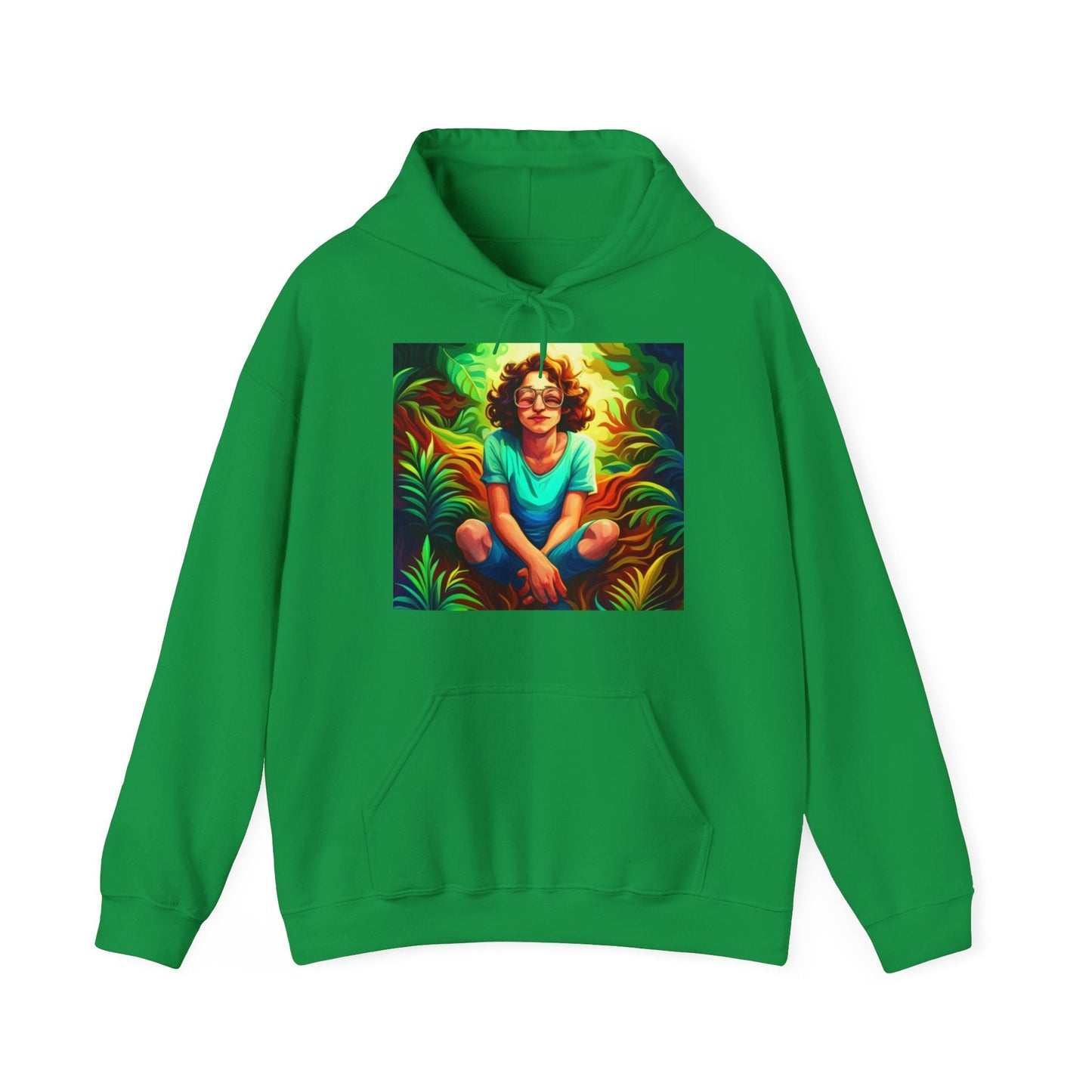 Trippy Forest Vibes: Happy Girl's Manifest Unisex Hooded Sweatshirt for Comfort & AdventureSush Dopamine Decor