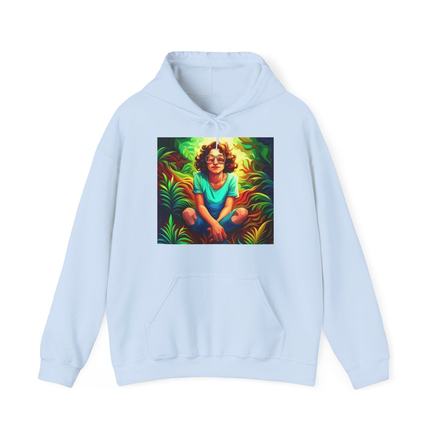 Trippy Forest Vibes: Happy Girl's Manifest Unisex Hooded Sweatshirt for Comfort & AdventureSush Dopamine Decor