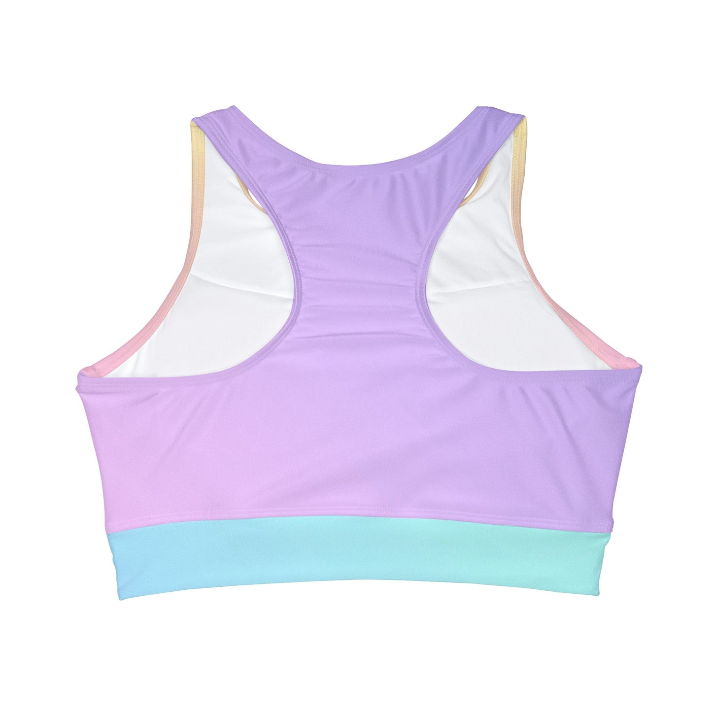 Unique Pink, Cream, Blue Crop Top (AOP), High Neck Bikini Top, Stretchy Fabric, Removable cups, Durable Material, Under - bust band for ApparelsSush Dopamine Decor