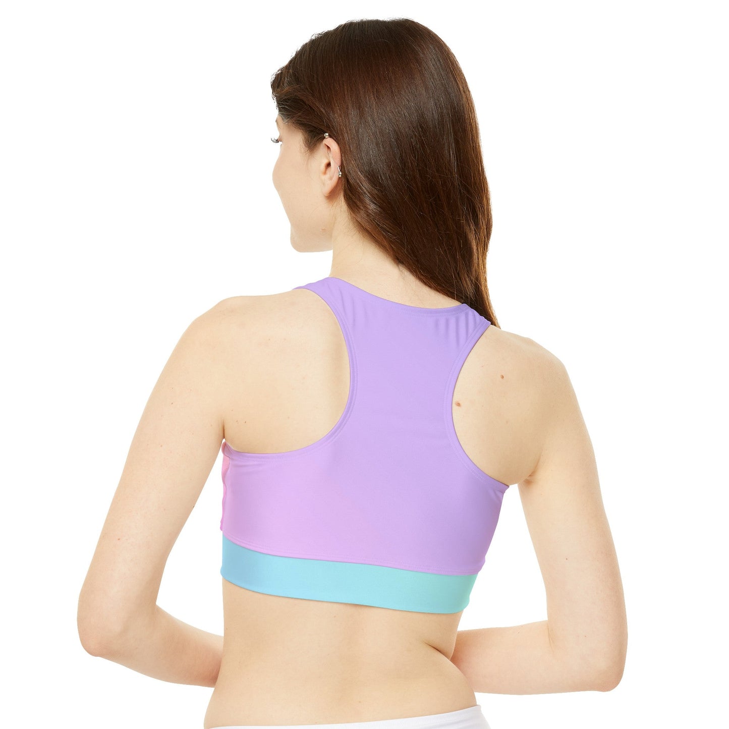 Unique Pink, Cream, Blue Crop Top (AOP), High Neck Bikini Top, Stretchy Fabric, Removable cups, Durable Material, Under - bust band for ApparelsSush Dopamine Decor