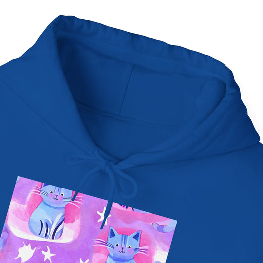 Unisex Heavy Blend™ Hooded Sweatshirt - Cute Cat in Pink Blue designSush Dopamine Decor