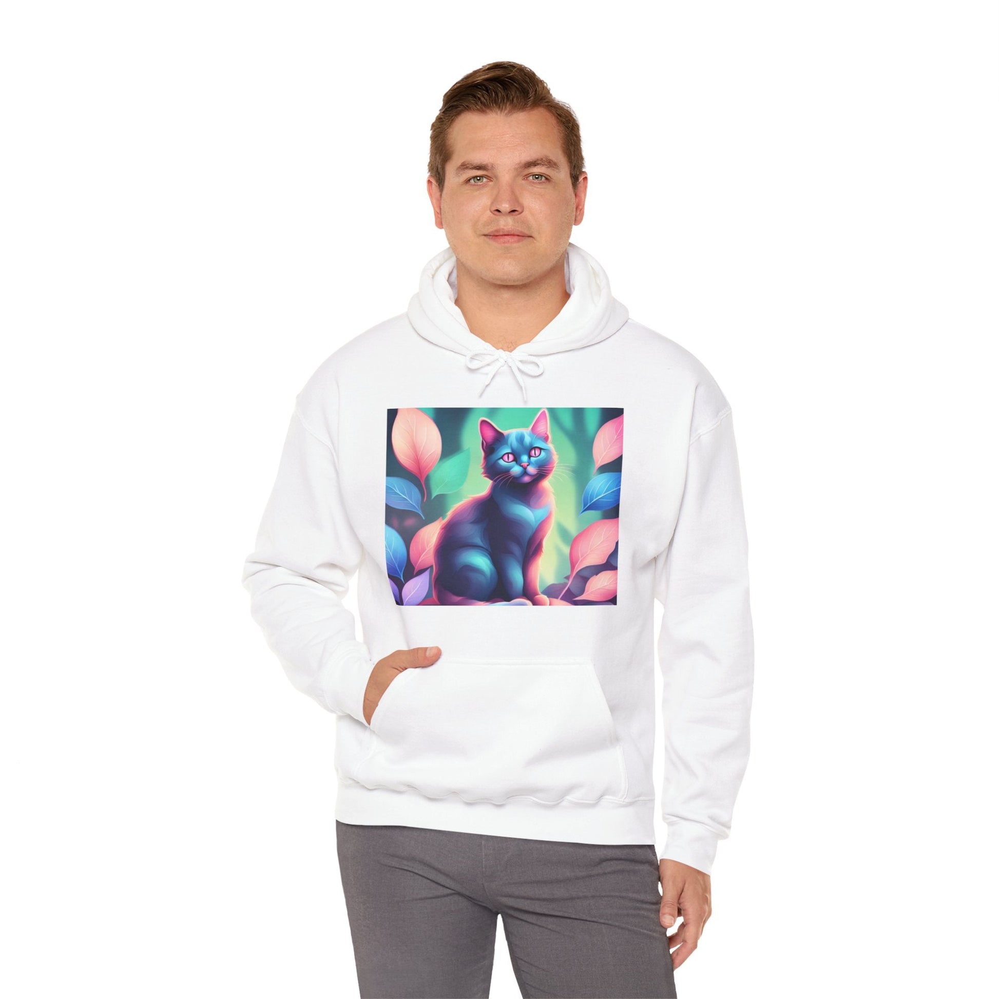 Unisex Heavy Blend™ Hooded Sweatshirt - Psychedelic Cat in a Forest HoodieSush Dopamine Decor