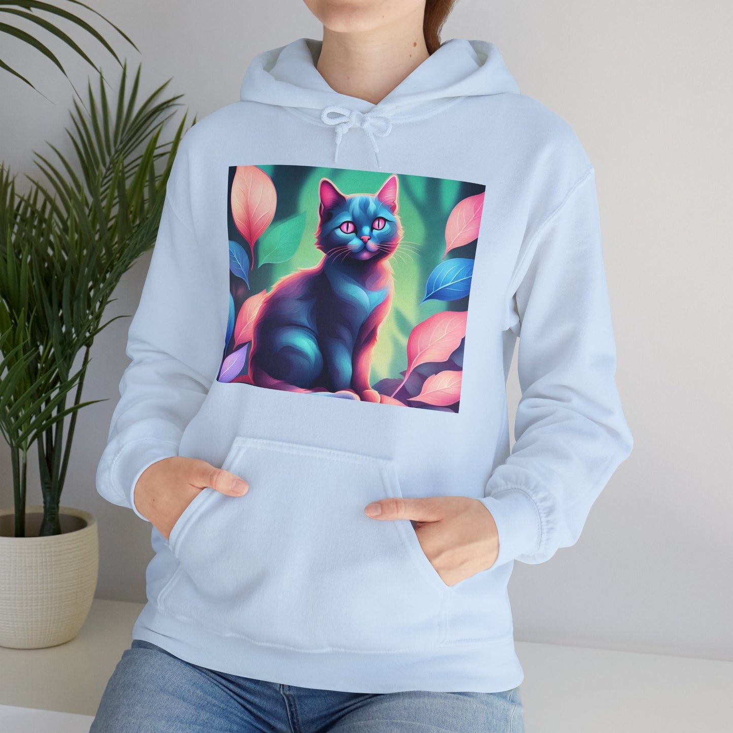 Unisex Heavy Blend™ Hooded Sweatshirt - Psychedelic Cat in a Forest HoodieSush Dopamine Decor