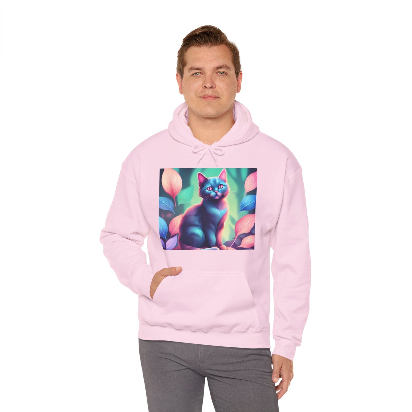 Unisex Heavy Blend™ Hooded Sweatshirt - Psychedelic Cat in a Forest HoodieSush Dopamine Decor