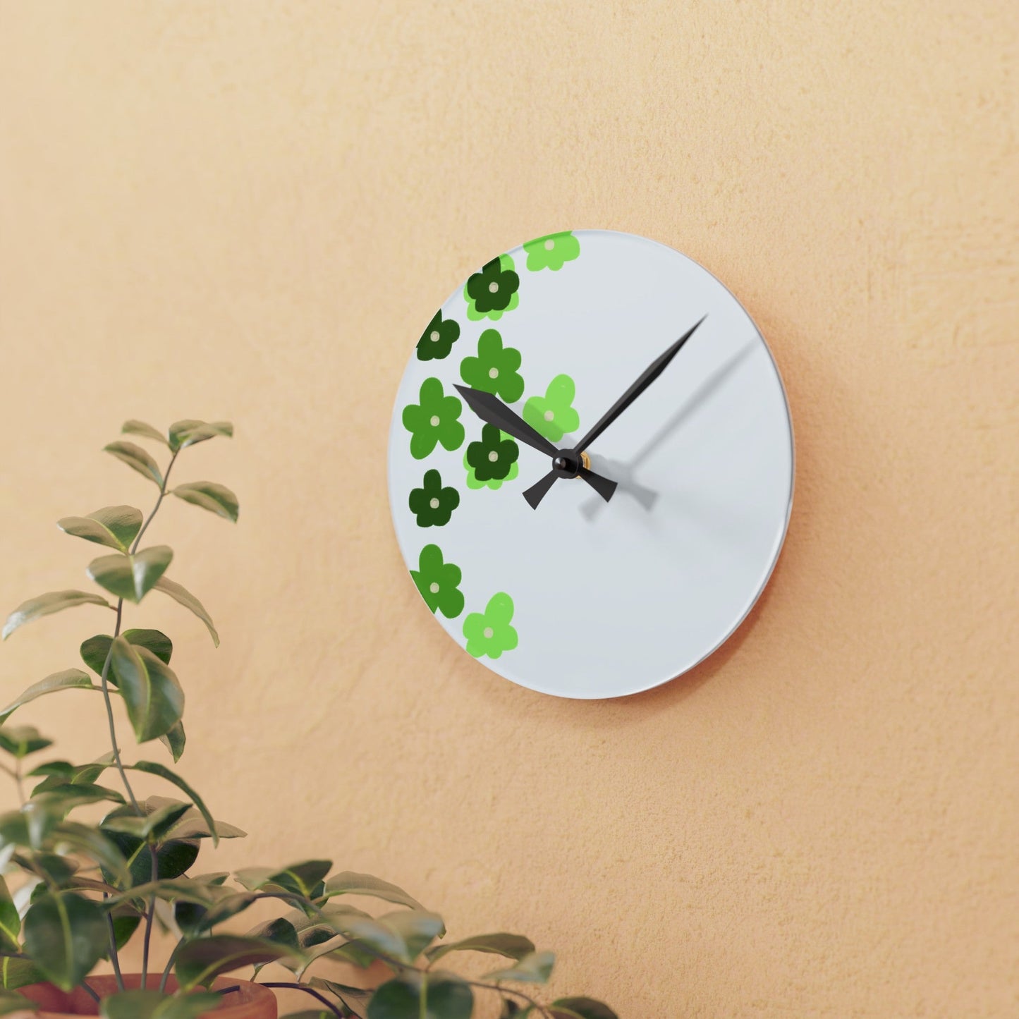 White and Green Acrylic Wall ClockSush Dopamine Decor