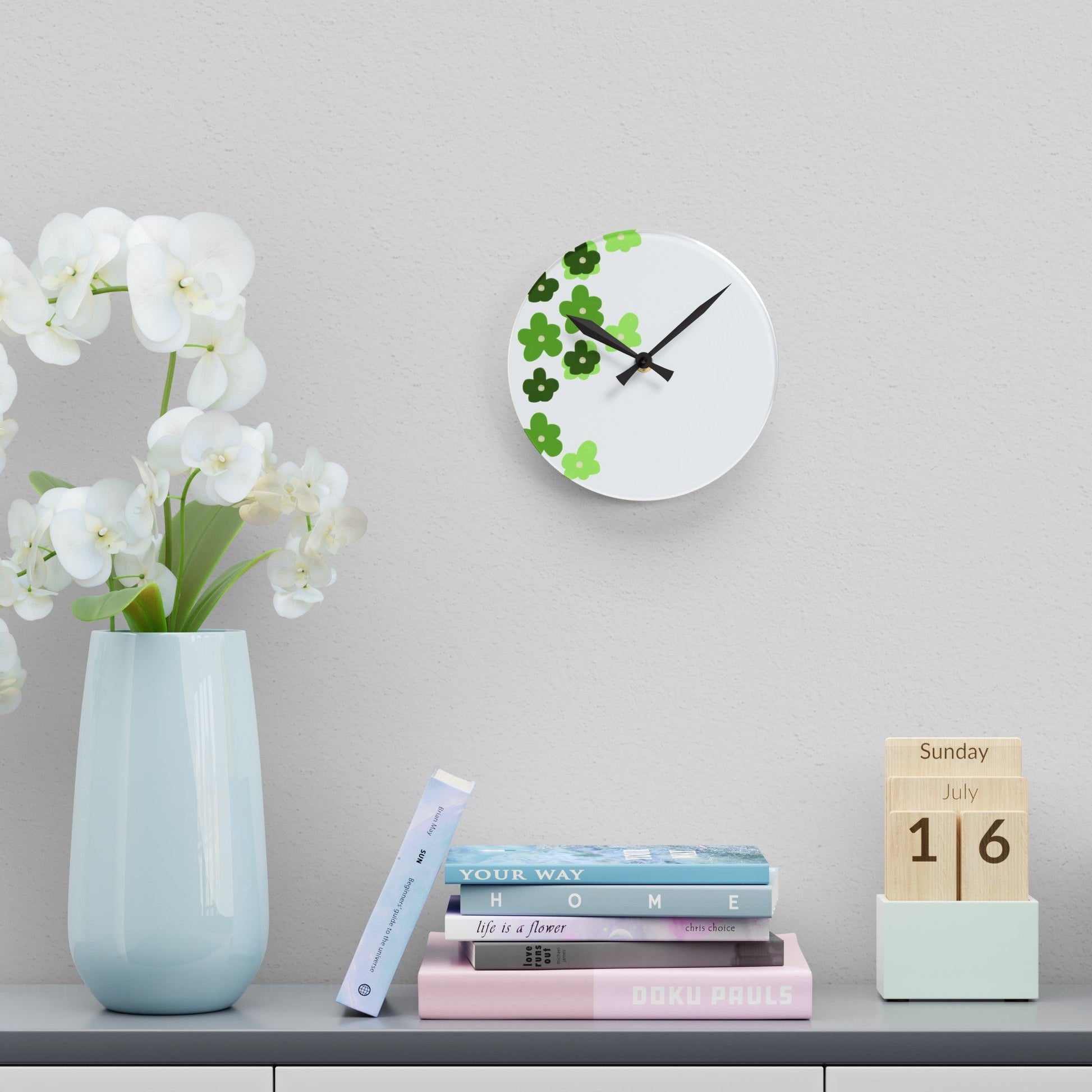 White and Green Acrylic Wall ClockSush Dopamine Decor