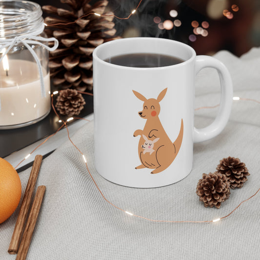 White Mug For Mothers, Kangaroo and Baby Joey Print, Ceramic Coffee Mug For Mom, Mug 11oz, Mother's Day Gift.Sush Dopamine Decor