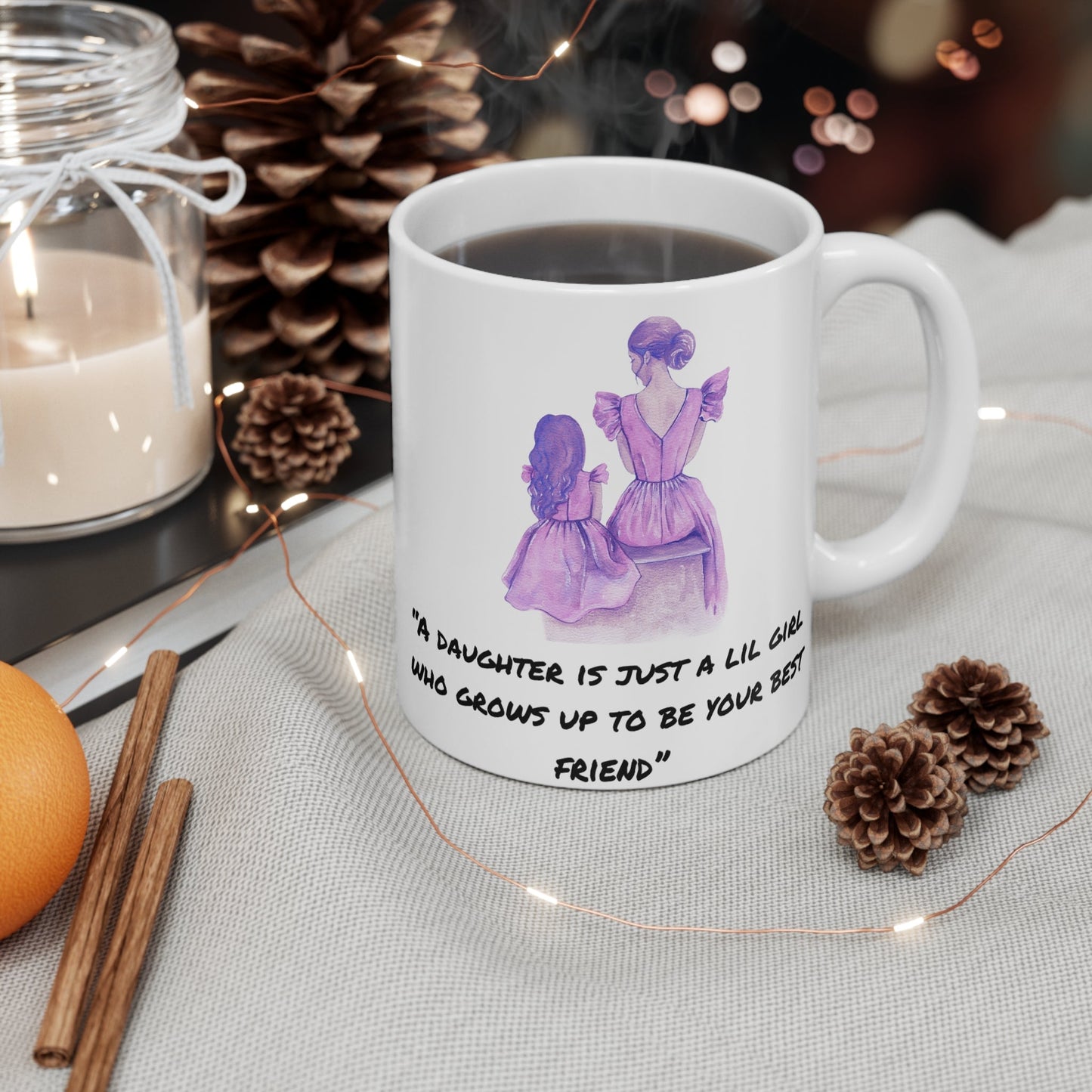 White Mug For Mothers, Purple Mother Daughter Print, Ceramic Coffee Mug For Mom, Mug 11oz, Mother's Day Gift.Sush Dopamine Decor