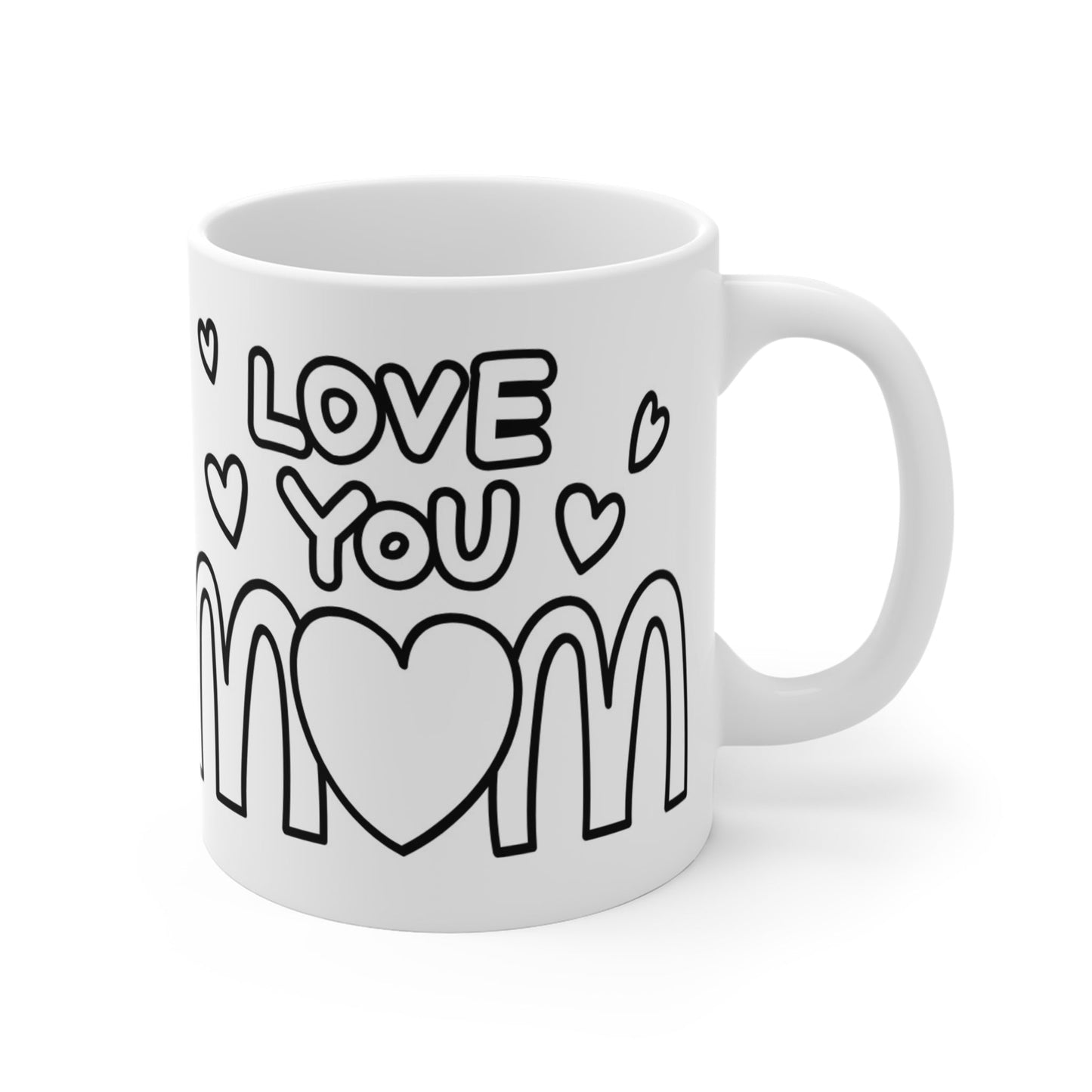 White mug with "Love you mom" Black print, Coffee Mug 11oz, Mother's Day Gift, Cute Gift for MomSush Dopamine Decor