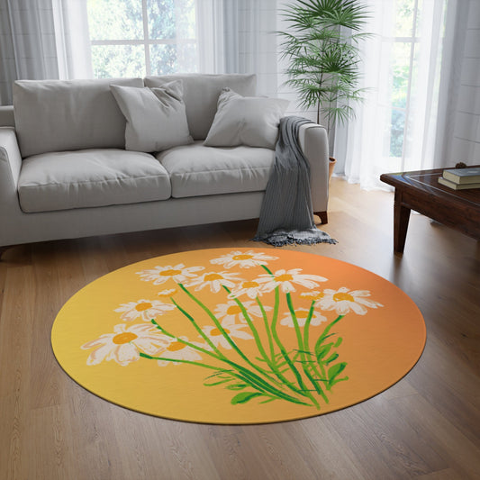 Yellow Floral Print Round Rug | Home DecorSush Dopamine Decor