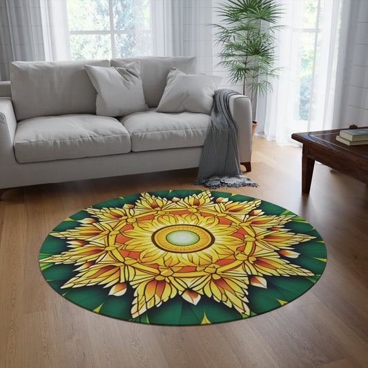 Yellow Green Carpet, Mandala Design, Unique Rugs, Round Rugs, Positive Energy RugsSush Dopamine Decor