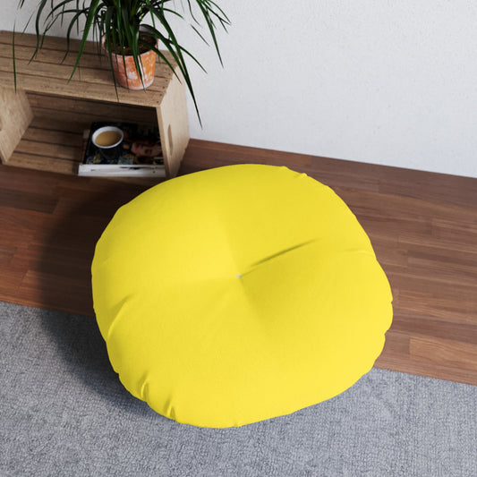 Yellow Solid Tufted Floor Pillow, Round Pillow, Living Room Cushion, Home Decor PillowSush Dopamine Decor