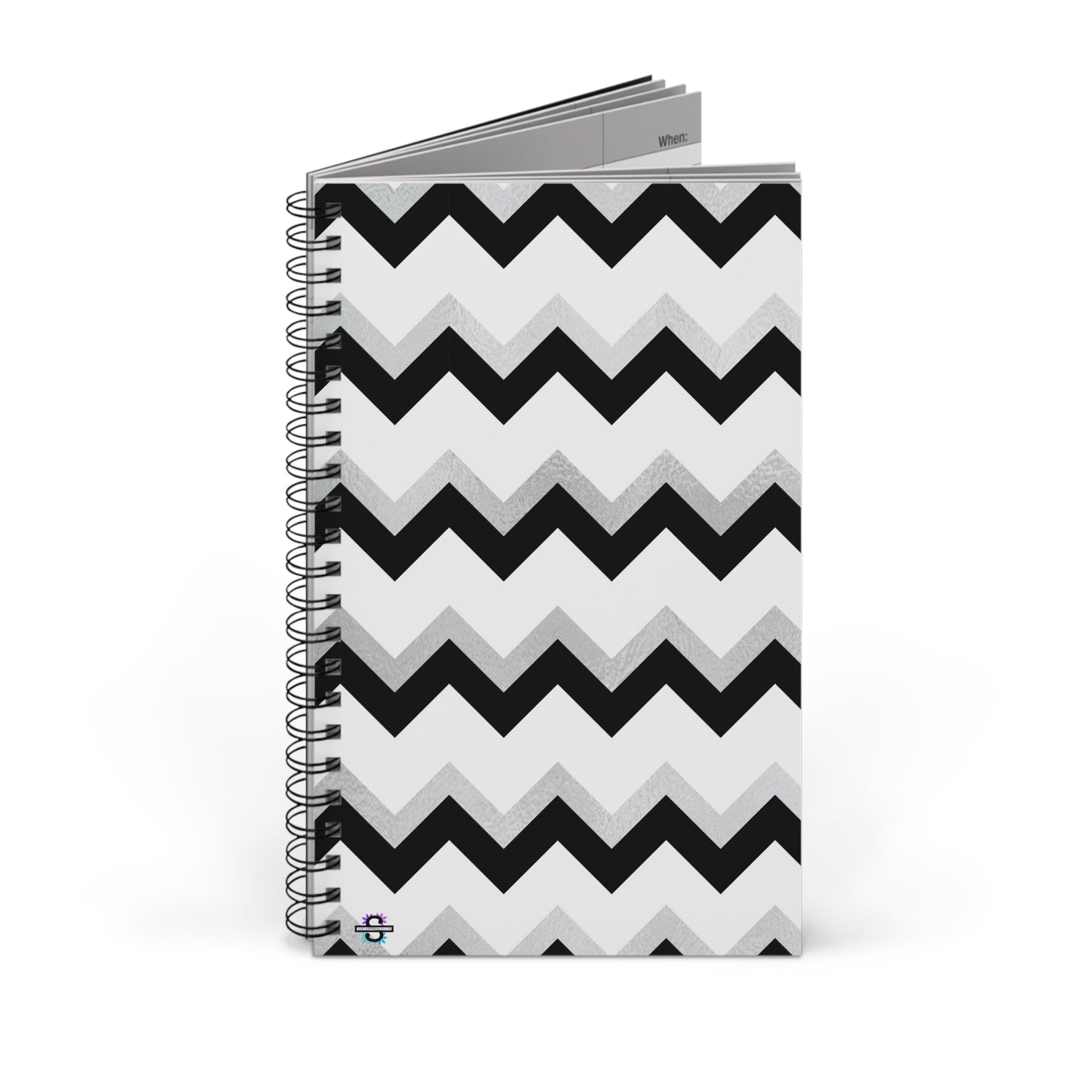 Zigzag Black & White Notebook, 160 pages (80 sheets), Spiral binding, Cute StationarySush Dopamine Decor